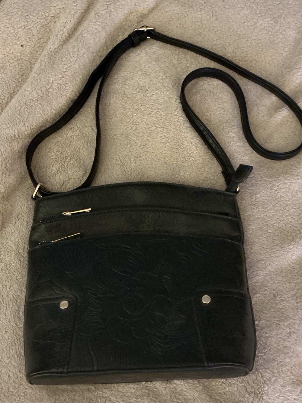 Black Floral-Embossed Crossbody Bag - Women